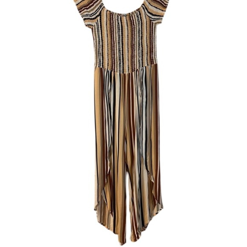 Just Like You Striped Smocked Off Shoulder High Low Jumpsuit Romper‎